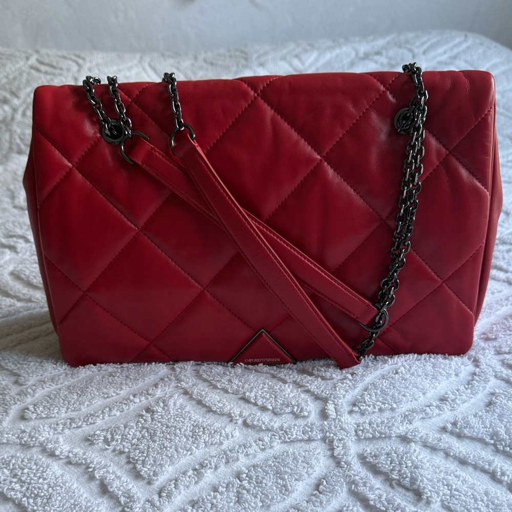 Emporio Armani Red Quilted Shoulder Bag
